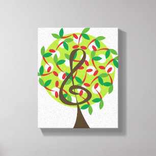 Red Musical Note Tree Whimsical Nursery Wall Art Canvas Afdruk