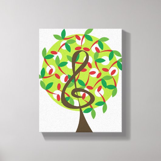 Red Musical Note Tree Whimsical Nursery Wall Art Canvas Afdruk (Voorkant)