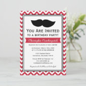 Red Mustache Chevron Birthday Party Kaart (Staand voorkant)