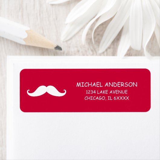 Red Mustache Valentijn Return Address Labels (Insitu)