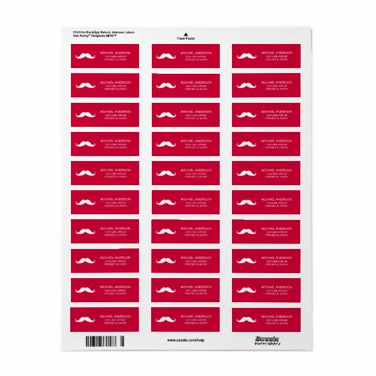 Red Mustache Valentijn Return Address Labels (Full Sheet)