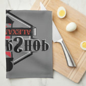 Red n Black Barbershop Logo Bar Towel personaliser Theedoek (Quarter Fold)