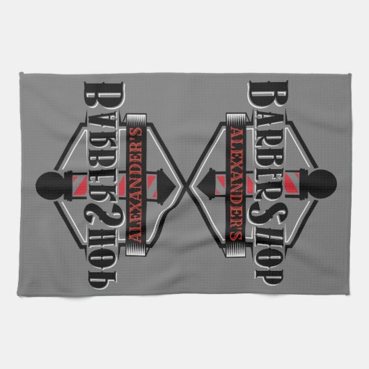 Red n Black Barbershop Logo Bar Towel personaliser Theedoek (Horizontaal)