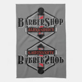 Red n Black Barbershop Logo Bar Towel personaliser Theedoek (Verticaal)