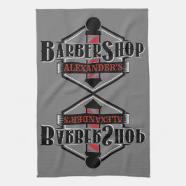 Red n Black Barbershop Logo Bar Towel personaliser Theedoek