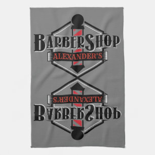 Red n Black Barbershop Logo Bar Towel personaliser Theedoek