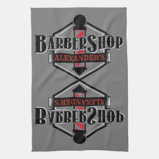 Red n Black Barbershop Logo Bar Towel personaliser Theedoek (Verticaal)