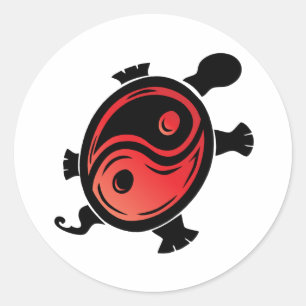 Red-n-Black-Yin-Yang-Turtle Ronde Sticker