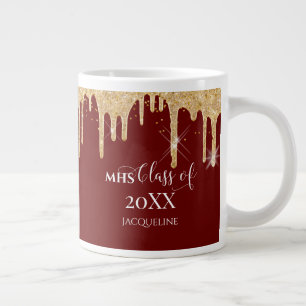 Red n Gold Glitter Drips High School Afstuderen ja Grote Koffiekop
