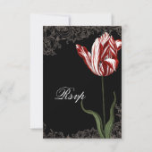 Red n White Striped Tulip - Wedding Invitation RSVP Kaartje (Achterkant)