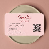 Red Nail Artist Salon QR Code Roze Visitekaartje