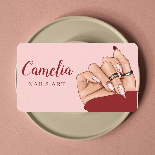 Red Nail Artist Salon QR Code Roze Visitekaartje
