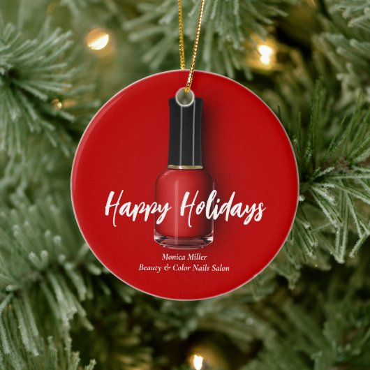 Red Nail Prettige feestdagen Custom Beauty Salon Keramisch Ornament (Boom)