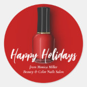 Red Nail Prettige feestdagen Custom Beauty Salon Ronde Sticker (Voorkant)