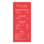 Red Nail Salon Manicure Pedicure Price List Reclamekaart (Voorkant)