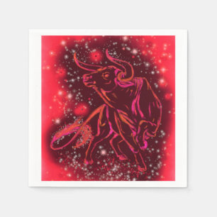 Red Napkins Bull die op Sterrennacht loopt Servet