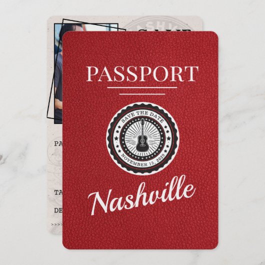 Red Nashville Passport Bewaar de datum Save The Date (Voorkant / Achterkant)