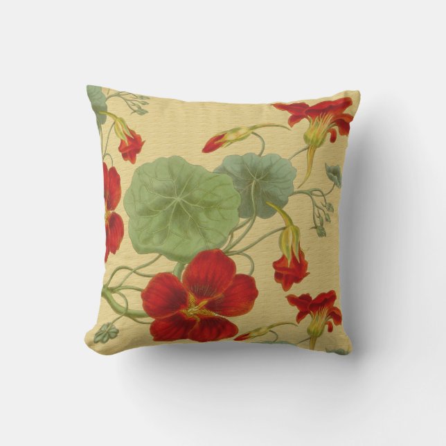 Red Nasturtiums op Gold Outdoor Pillow 16x16 Buitenkussen (Voorkant)