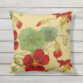 Red Nasturtiums op Gold Outdoor Pillow 16x16 Buitenkussen