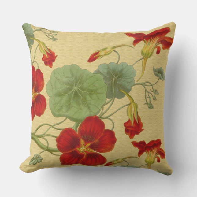 Red Nasturtiums op Gold Outdoor Pillow 20x20 Buitenkussen (Voorkant)