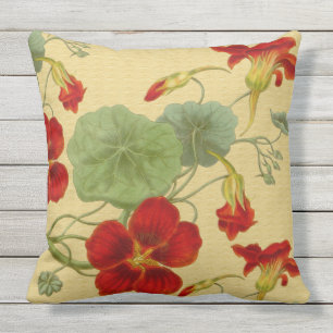 Red Nasturtiums op Gold Outdoor Pillow 20x20 Buitenkussen