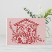 Red Natitivity Stamp Invitation Kaart (Staand voorkant)