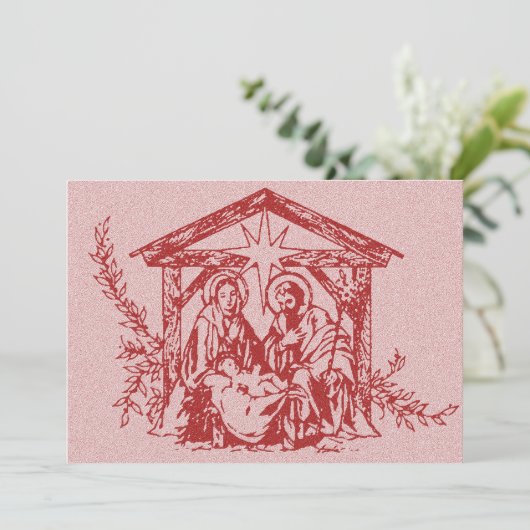 Red Natitivity Stamp Invitation Kaart (Staand voorkant)