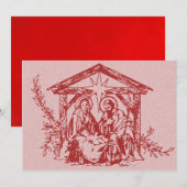 Red Natitivity Stamp Invitation Kaart (Voorkant / Achterkant)