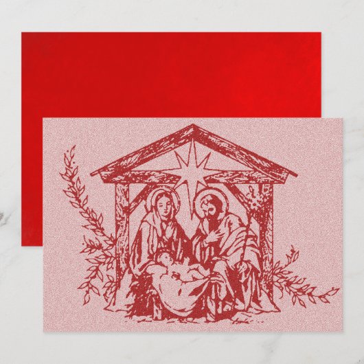 Red Natitivity Stamp Invitation Kaart (Voorkant / Achterkant)