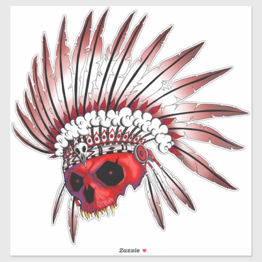 Red Native Amerikaanse schedel kunst Sticker (Vel)