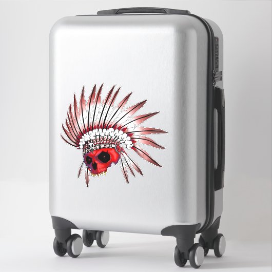 Red Native Amerikaanse schedel kunst Sticker (Koffer)