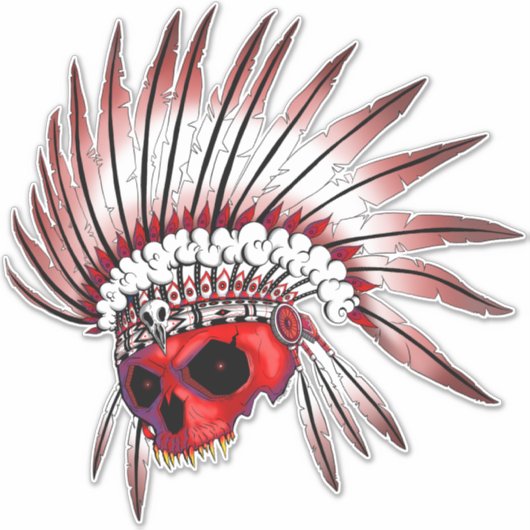 Red Native Amerikaanse schedel kunst Sticker (Voorkant)