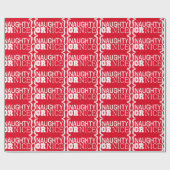 Red Naughty of Nice White Text Wrapping Paper Cadeaupapier (Vlak)