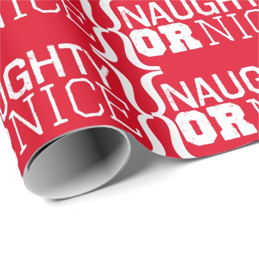 Red Naughty of Nice White Text Wrapping Paper Cadeaupapier (Rol Hoek)