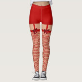 Red Naughty Valentijn Faux Fishnet Sexy Bow Leggings (Voorkant)