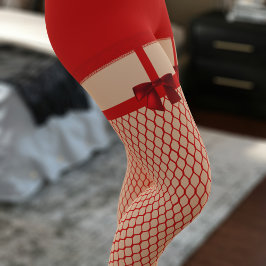 Red Naughty Valentijn Faux Fishnet Sexy Bow Leggings