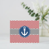 Red Nautical Anchor Chevron Briefkaart (Staand voorkant)