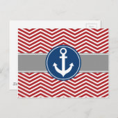Red Nautical Anchor Chevron Briefkaart (Voorkant / Achterkant)