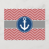 Red Nautical Anchor Chevron Briefkaart (Voorkant)