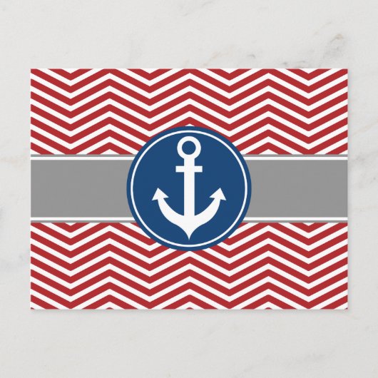 Red Nautical Anchor Chevron Briefkaart (Voorkant)