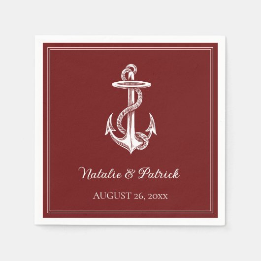 Red Nautical Anchor Wedding Paper Napkins Servet (Voorkant)