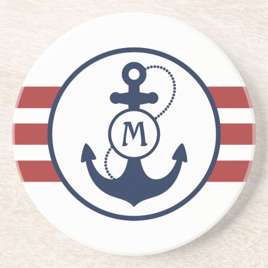 Red Nautical Anchor Zandsteen Onderzetter (Voorkant)