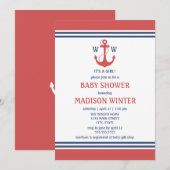 Red Nautical Baby Shower Invitaties Kaart (Voorkant / Achterkant)