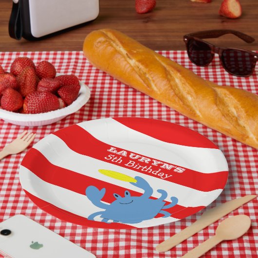 Red Nautical Blue Crab op maat Papieren Bordje (Picknick)
