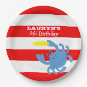Red Nautical Blue Crab op maat Papieren Bordje (Voorkant)