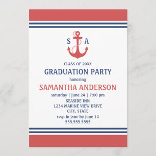 Red Nautical Graduation Party nodigt uit Kaart