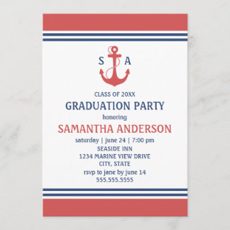 Red Nautical Graduation Party nodigt uit Kaart