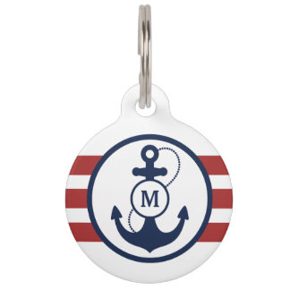 Red Nautical Monogram Huisdierpenning