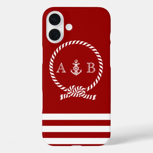 Red Nautical Rope en Anchor Monogrammed Case-Mate iPhone Case (Achterkant)