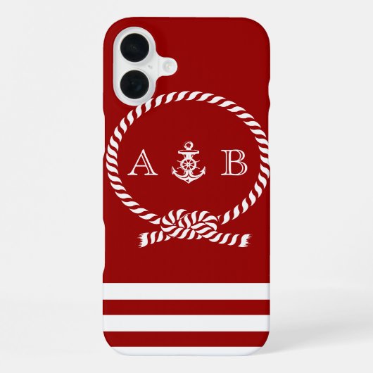Red Nautical Rope en Anchor Monogrammed iPhone Hoesje (Achterkant)